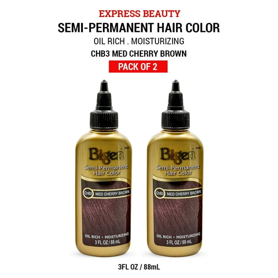 Express Beauty Hair Color Bigen Semi-Permanent Hair Color with Oil-Rich and Moisturizing Formula (ChB3 Med Cherry Brown) - 3 fl oz (2 Pack)
