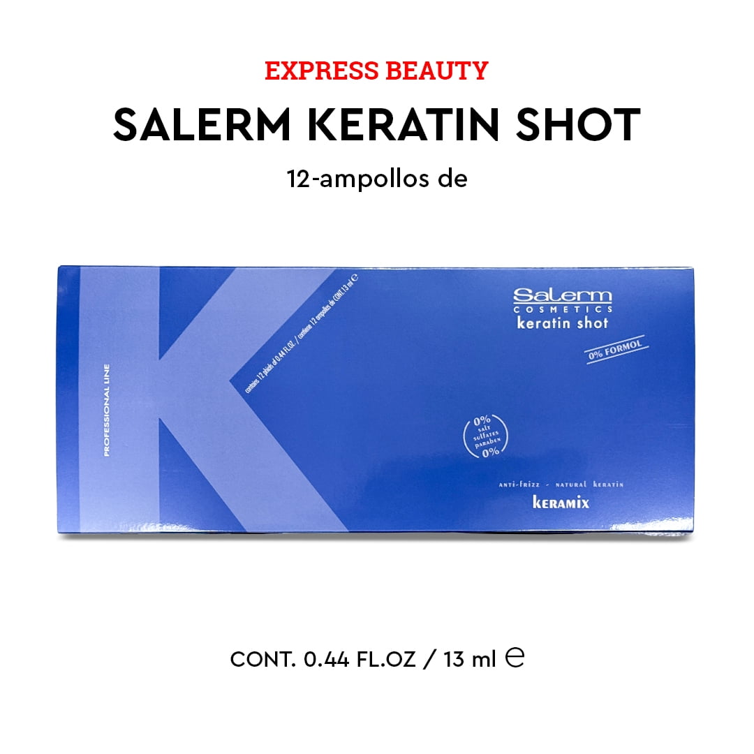 Express Beauty Hair Mask Salerm Cosmetics Keratin Shot Keramix for Anti-Frizz and Natural Keratin - 12 Vials (13 ml Each)