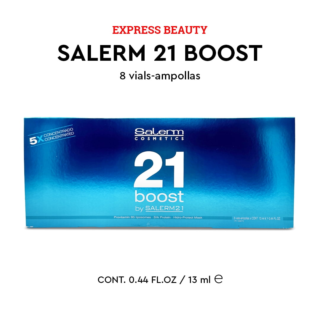 Express Beauty Hair Treatment Salerm Cosmetics Salerm 21 Boost, 5X Concentrated Leave-In Hydrating and Repairing Mask – 8 Vials (13 ml Each)