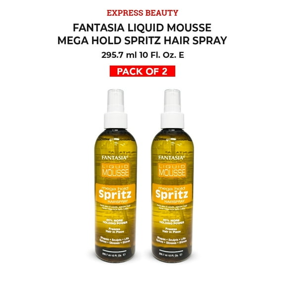Express Beauty Liquid Mousse Fantasia Liquid Mousse Mega Hold Spritz Hairspray 50% More Holding Power - 10 fl oz (2 Pack)