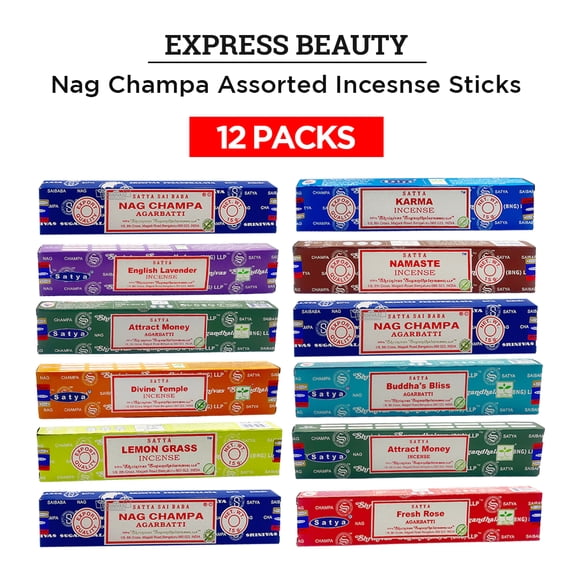 Express Beauty Nag Champa Assorted Incense Sticks Variety Set 1, Authentic Agarbatti for Relaxation and Non-Toxic Incense - (12 Pack Set)