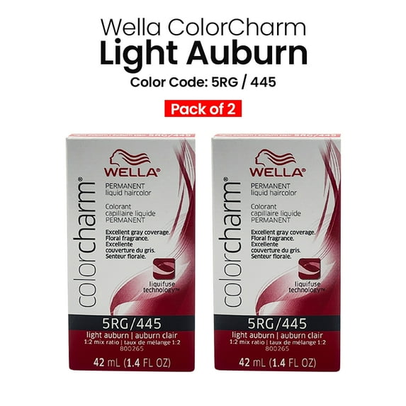Express Beauty Permanent Hair Color Wella ColorCharm Permanent Liquid Hair Color Toner (5RG/445 Light Auburn) - 1.4 oz (2 Pack)