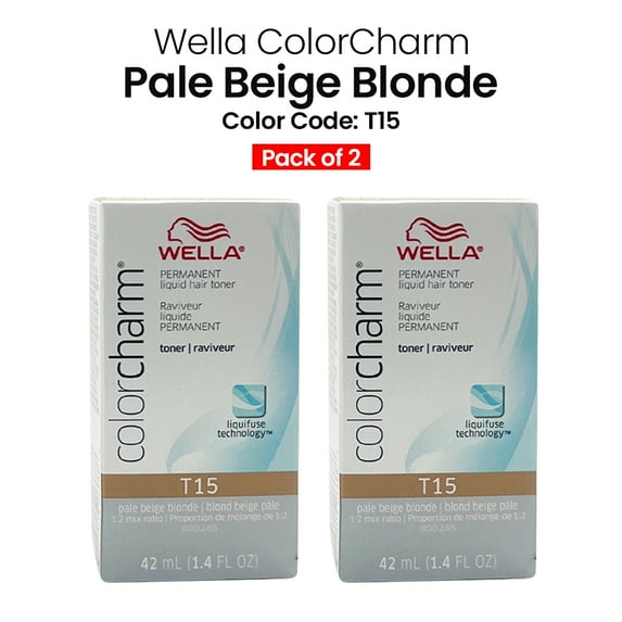 Express Beauty Permanent Hair Color Wella ColorCharm Permanent Liquid Hair Color Toner (T15 Pale Beige Blonde) - 1.4 oz (2 Pack)