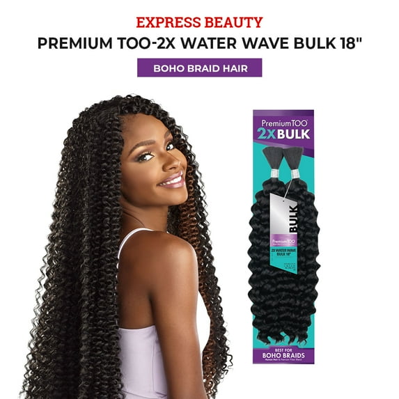 Express Beauty Premium Too 2X Water Wave Bulk Boho Braids Human Hair & Fiber Blend 18" Inch (Burgundy)