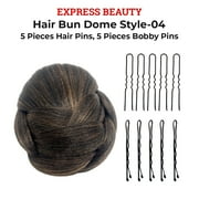 Express Beauty Synthetic Chignon Hair Piece Updo Braided Hair Bun Dome Wig Clip In Hair Buns Extensions for Women with 10pcs Hair Buddy Pins - (Hair Bun Dome Style 4) (1B/30 Off Black / Auburn)
