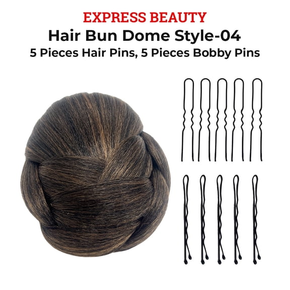 Express Beauty Synthetic Chignon Hair Piece Updo Braided Hair Bun Dome Wig Clip In Hair Buns Extensions for Women with 10pcs Hair Buddy Pins - (Hair Bun Dome Style 4) (2 Black Brown)