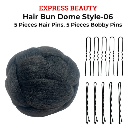 Express Beauty Synthetic Chignon Hair Piece Updo Braided Hair Bun Dome Wig Clip In Hair Buns Extensions for Women with 10pcs Hair Buddy Pins - (Hair Bun Dome Style 6) (1 Natural Black)