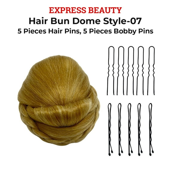 Express Beauty Synthetic Chignon Hair Piece Updo Braided Hair Bun Dome Wig Clip In Hair Buns Extensions for Women with 10pcs Hair Buddy Pins - (Hair Bun Dome Style 7) (7027 Medium Brown / Dark Blonde)