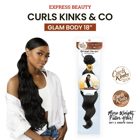 Express Beauty Synthetic Premium Fiber Ponytail Kinky Hair Curls Kinks & Co Glam Body 18" Inch (1B Off Black)