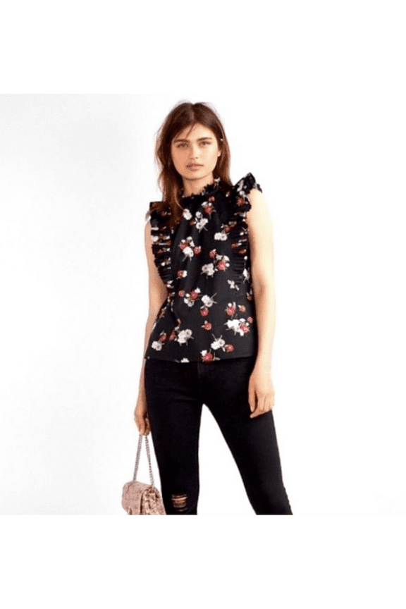 Floral Ruffled Sleeveless Top Blouse XS