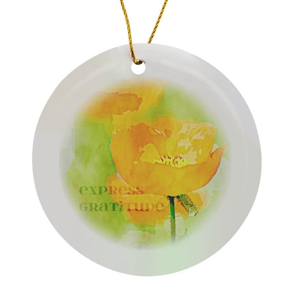 3drose, Express Gratitude Orange Painted Poppy Floral Art Print, Circle Porcelain Ornament