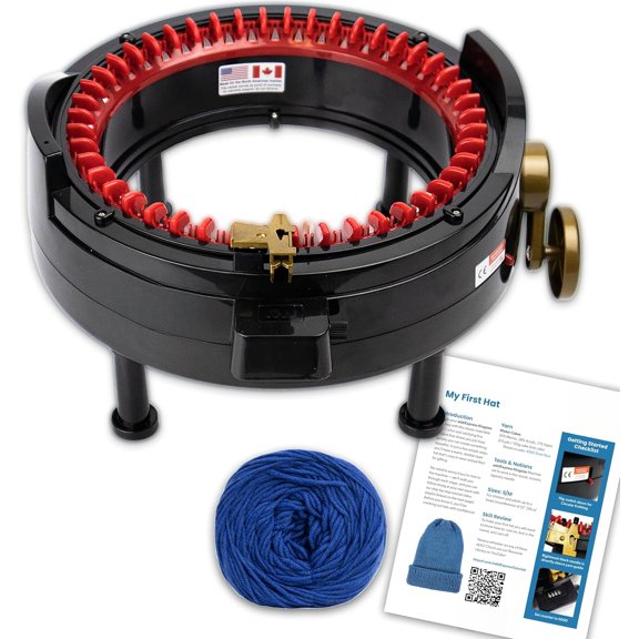 Express King Size Knitting Machine Set, 46 Needles Circular Loom with Hand Crank, Row Counter, Makers Mercantile Yarn Cake (Color May Vary), and Hat Pattern