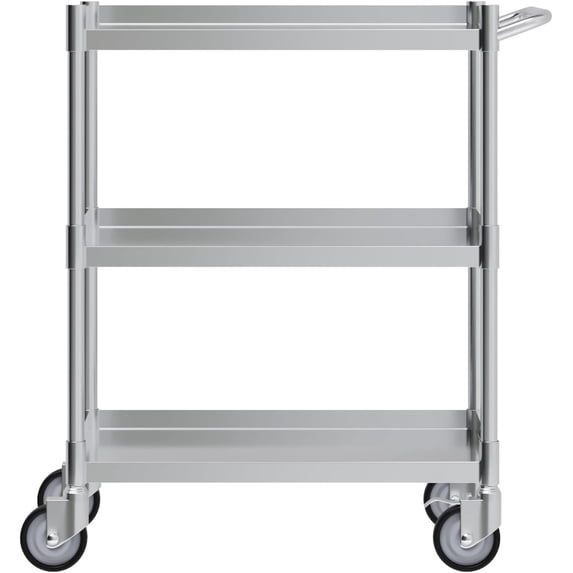 Express KitchQuip 3 Shelf Stainless Steel Tubular Utility Cart | Metal Utility Cart on Wheels with Handle | NSF (15" Wide X 24" Long X 33" High)