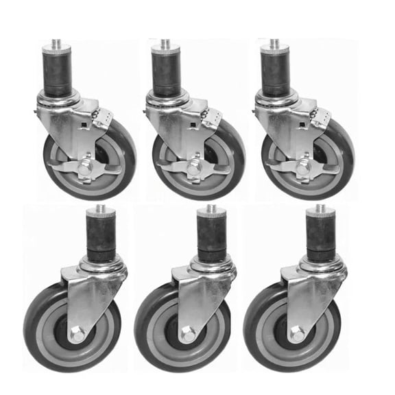 Express KitchQuip 4" Casters for Food Prep Work Table - Set of 6 Rolling Wheels