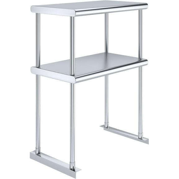 Express KitchQuip Stainless Steel Double Deck Overshelf – 14 in. x 24 in. – Heavy Duty, NSF Certified, Commercial-Grade, Adjustable Tiered Shelf for Kitchen Prep Tables and Workbenches