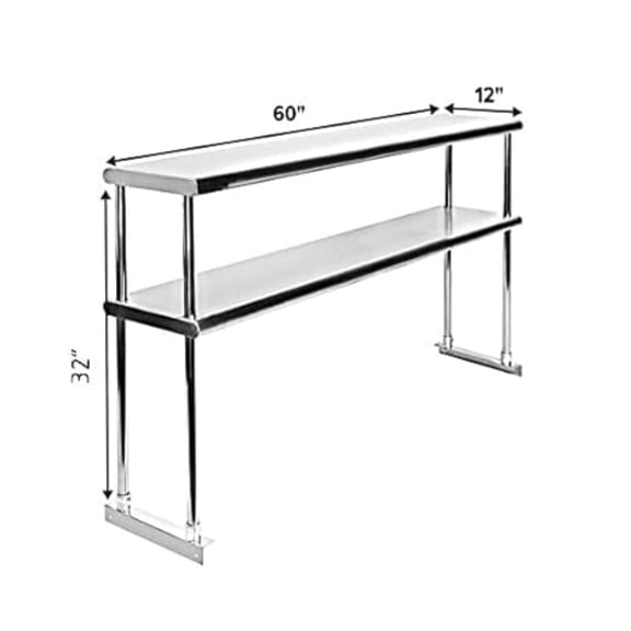 Express Kitchquip 60x12 Stainless Steel Double Over-Shelf with Brackets - Wall Mount Shelf for Prep & Work Tables