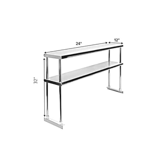 Express KitchQuip Stainless Steel Double Over-Shelf with Brackets for Work Table |  Size 24" x 12"