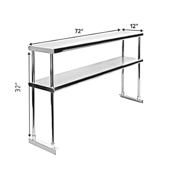 Express KitchQuip Stainless Steel Double Over-Shelf with Brackets for Work Table | Size 72" x 12"