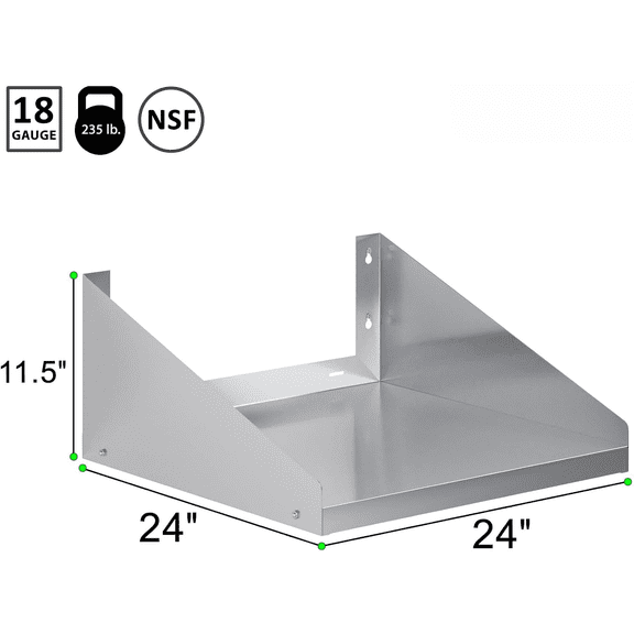 Express KitchQuip Stainless Steel Wall Shelf with Side Guards (24" Long X 24" Deep)