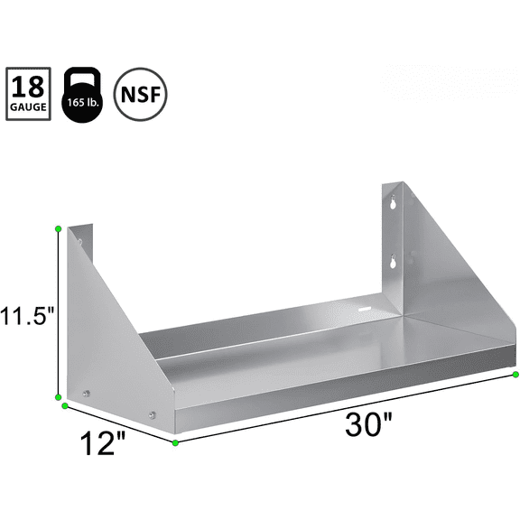 Express KitchQuip Stainless Steel Wall Shelf with Side Guards (30" Long x 12" Deep)