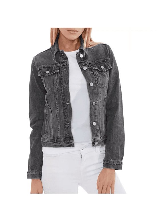 Ladies Denim Jacket Washed Black XXL