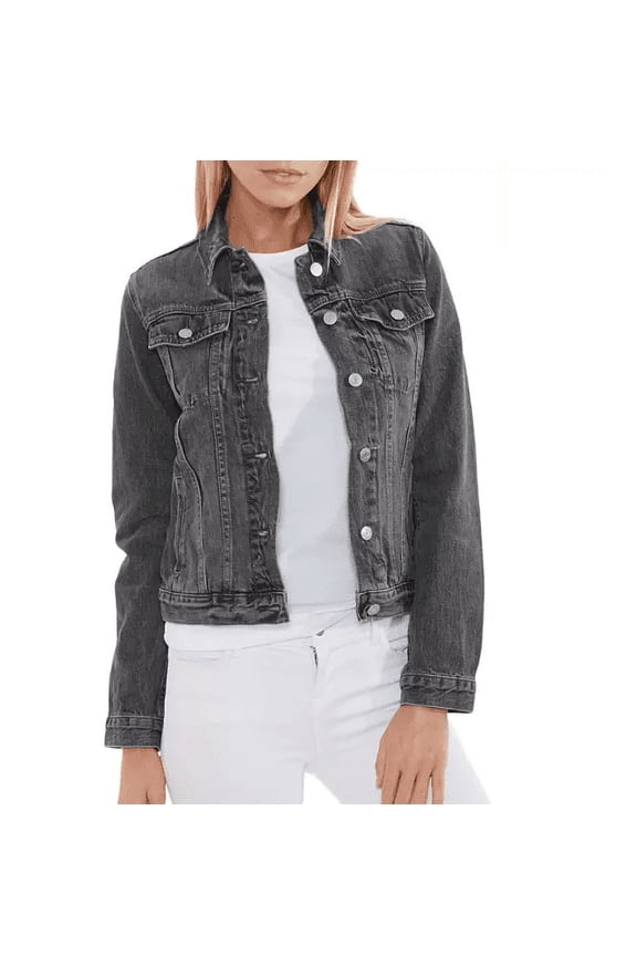 Ladies Denim Jacket Washed Black XXL