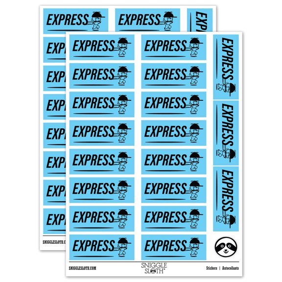 Express Mail Service Expedited Running Person Sticker Set - Light Blue - Gloss Finish - 2.00" Large