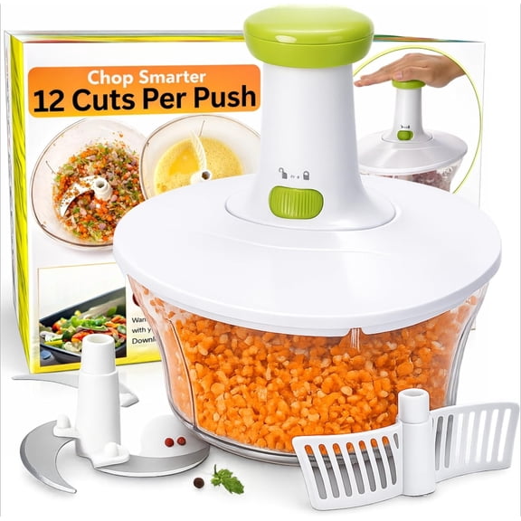 Express Manual Food Chopper: 2-Cup, Hand Chopper Vegetable Cutter to Chop Veggies, Fruits, Herbs, Garlic Onion Chopper for Salsa, Salad, Pesto, Hummus, Guacamole, Coleslaw, Indian Cooking