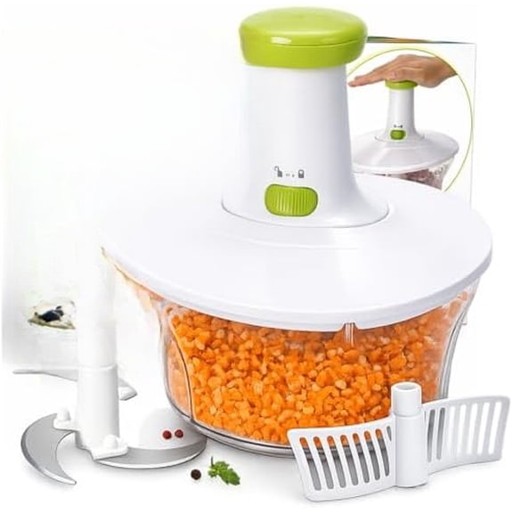 Express Manual Food Chopper: 6.8-Cup, Hand Chopper Vegetable Cutter to Chop Veggies, Fruits, Herbs, Garlic Onion Chopper for Salsa, Salad, Pesto, Hummus, Guacamole, Coleslaw, Indian Cooking