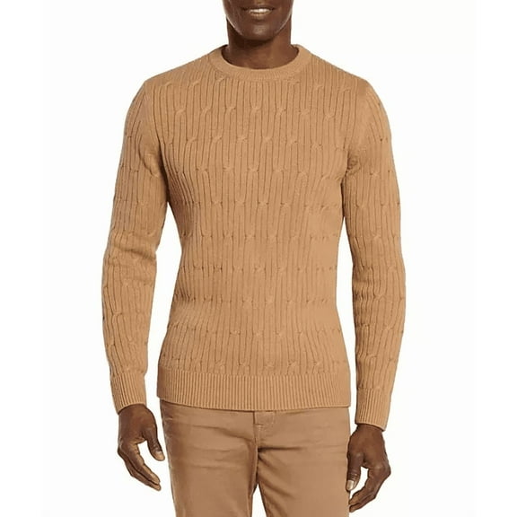 Express Men's Cable Knit Sweater (Pecan, Medium)