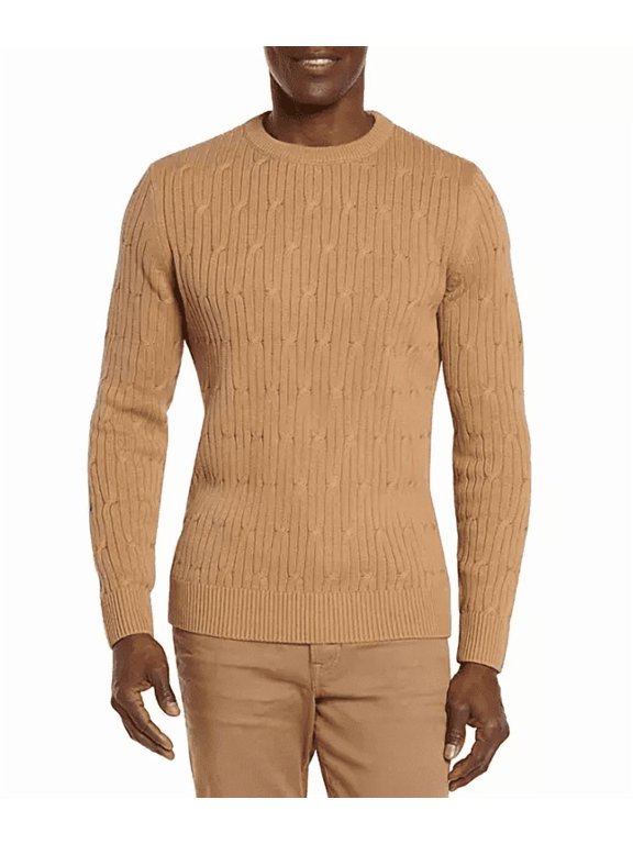 Men's Cable Knit Sweater (Pecan, Medium)