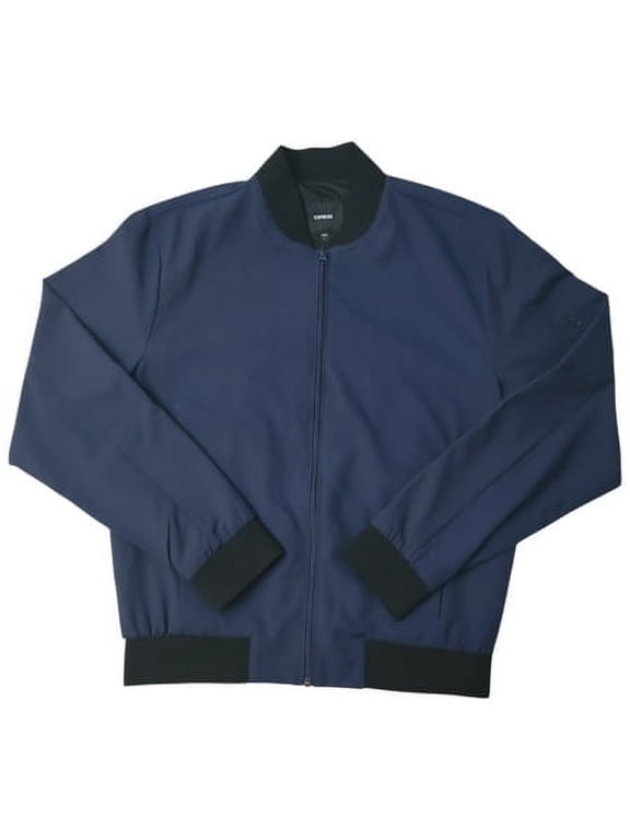 Men's Lightweight Long Sleeve Full Zip Bomber Jacket, EX006027 (Black Iris, XXL)