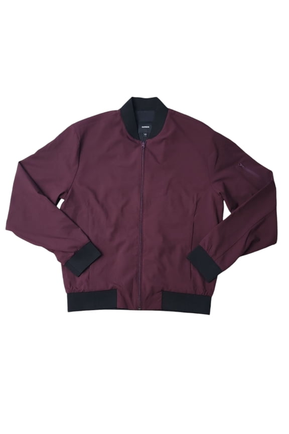 Men's Lightweight Long Sleeve Full Zip Bomber Jacket, EX006027 (Winetasting, XXL)