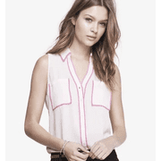 Express Pink Contrast Sleeveless Portofino Blouse XS