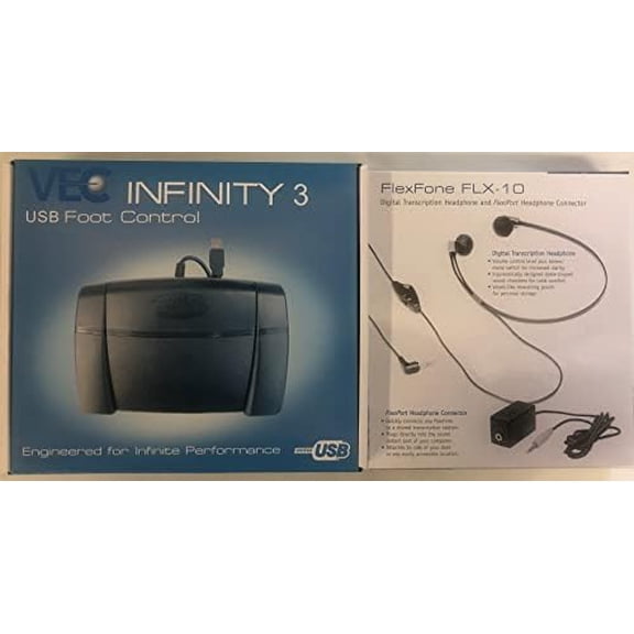 Express Scribe Transcription Kit - Professional Software, Heavy Duty Infinity IN-USB-3 Foot Pedal, Spectra FLX-10 Headset - 16GB Memory, USB Interface