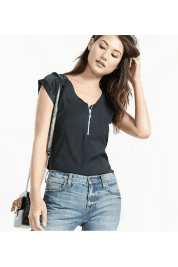 Silky Zip Front Rolled Sleeve Blouse