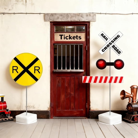 Express Train Party Decorations 79-87 Inch Railroad Crossing Sign Traffic Crossing Sign for Train Theme Wild West Western Birthday Cowboy Party Decor Supplies