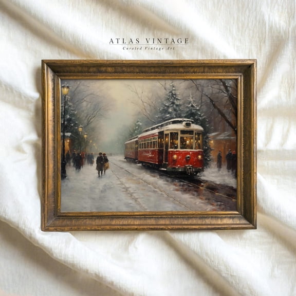 Express Train Poster, Snowy Cityscape Wall Art, Winter Railroad Warm Present Vintage UNFRAMED Poster Size 8x12