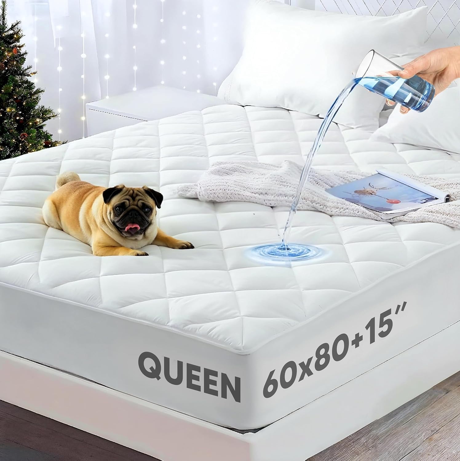 Express USA Supplies Queen Waterproof Quilted Mattress Pad – Deep Pocket, Breathable, Noiseless, Bed Bug Protection