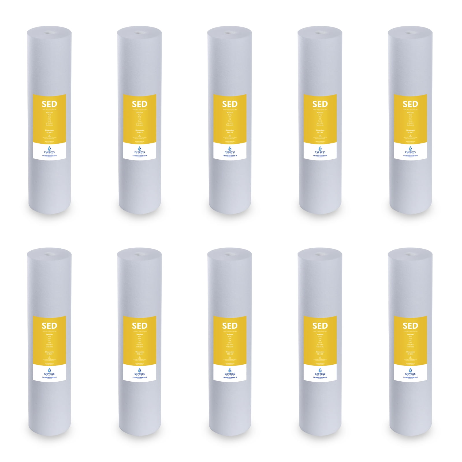 Express Water – 10 Pack Big Blue Sediment Replacement Filter – SED Dirt, Sand, Rust High Capacity Water Filter – Whole House Filtration – 5 Micron – 4.5” x 20” inch