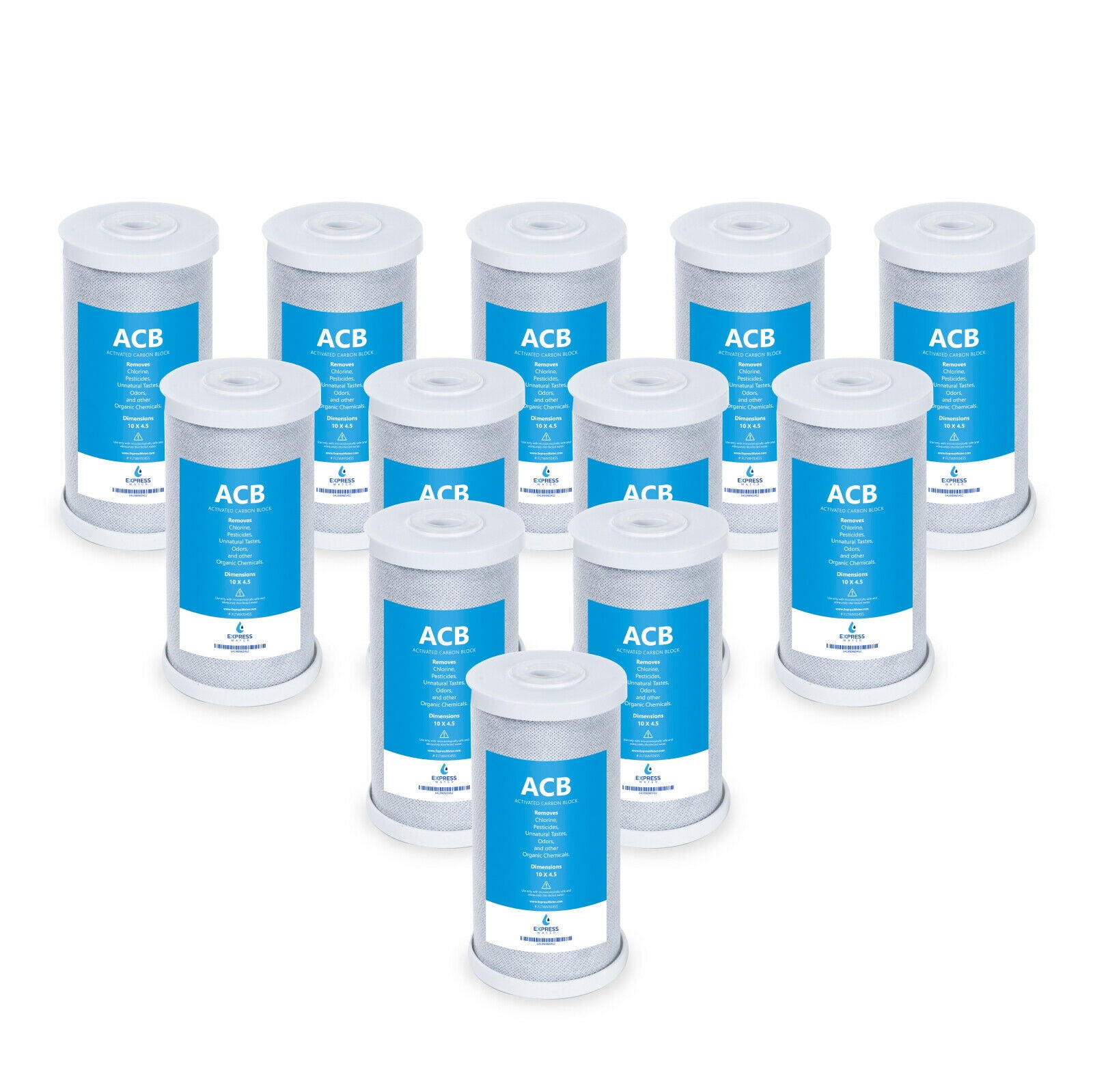 Express Water – 12 Pack Big Blue Filter Activated Carbon Block Replacement Filter – ACB Large Capacity Water Filter – Whole House Filtration – 5 Micron – 4.5” x 10” inch