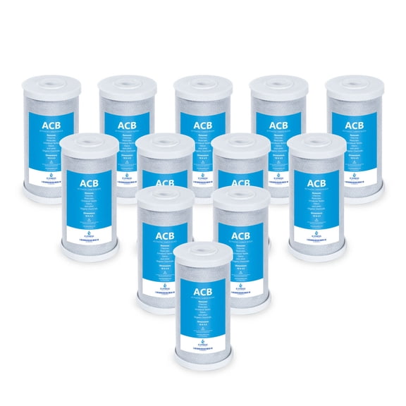 Express Water – 12 Pack Big Blue Filter Activated Carbon Block Replacement Filter – ACB Large Capacity Water Filter – Whole House Filtration – 5 Micron – 4.5” x 10” inch