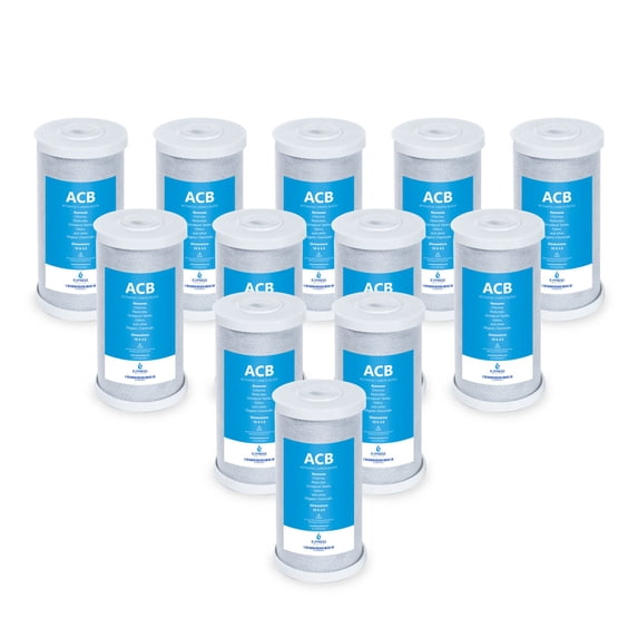 Express Water – 12 Pack Big Blue Filter Activated Carbon Block Replacement Filter – ACB Large Capacity Water Filter – Whole House Filtration – 5 Micron – 4.5” x 10” inch