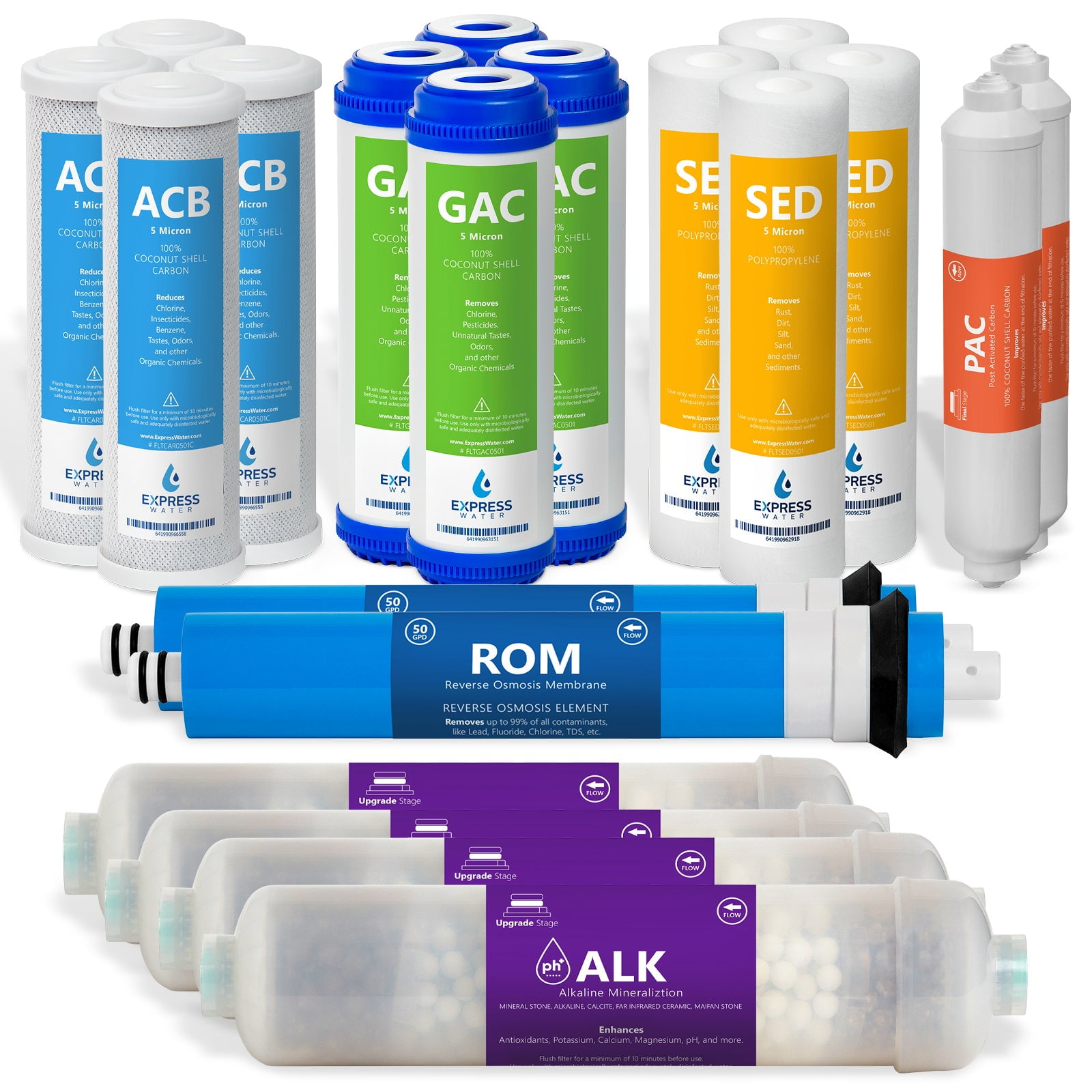 Express Water Alkaline Reverse Osmosis Replacement Filter Set - 20 Filters With 50 GPD Membrane For Pure, Mineralized Water