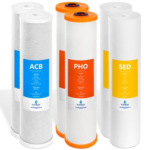 Express Water 2-Year Whole House Anti Scale Filter Set – 3 Stage Filtration Water Conditioner Replacement Kit – Sediment, Carbon Block, Polyphosphate High Capacity Cartridge – 5 Micron 4.5” x 20” inch