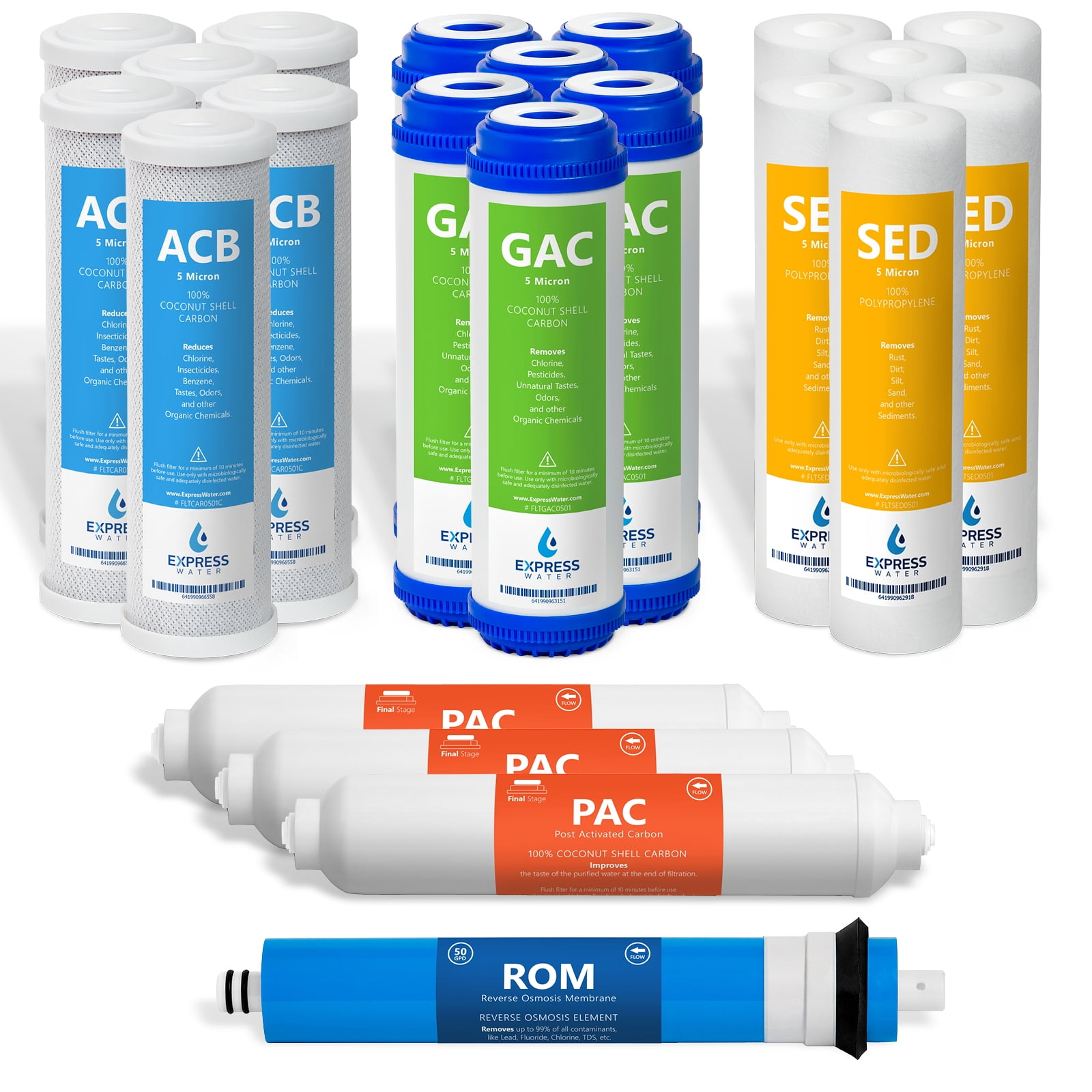 Express Water 3-Year Reverse Osmosis Replacement Filter Set with Carbon and Sediment Filters