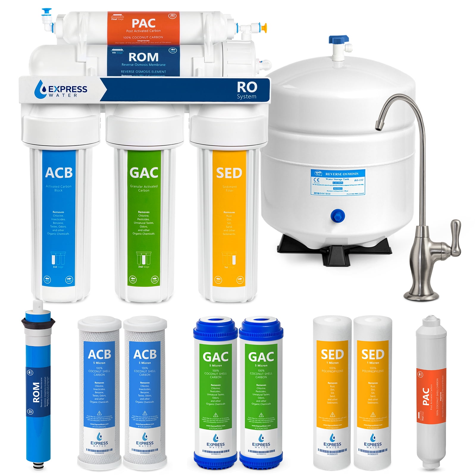 Express Water 5-Stage Under Sink Reverse Osmosis RO Drinking Water Filter System, 50 GPD, Brushed Nickel (Deluxe)