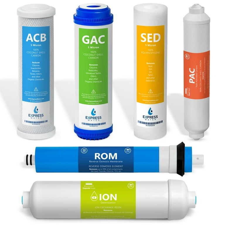 Express Water – 1 Year Deionization Reverse Osmosis System Replacement Filter Set – 10 Filters with 50 GPD RO Membrane Express Water – 1 Year Deionization Reverse Osmosis System Replacement Filter Set – 10 Filters with 50 GPD RO Membrane