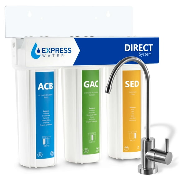 Express Water Direct Water Filtration System  3 Stage Direct Water Filter System with Chrome Faucet  Under Sink Water Filter  Sediment, Activated Carbon Block, and Granular Activated Carbon Filters