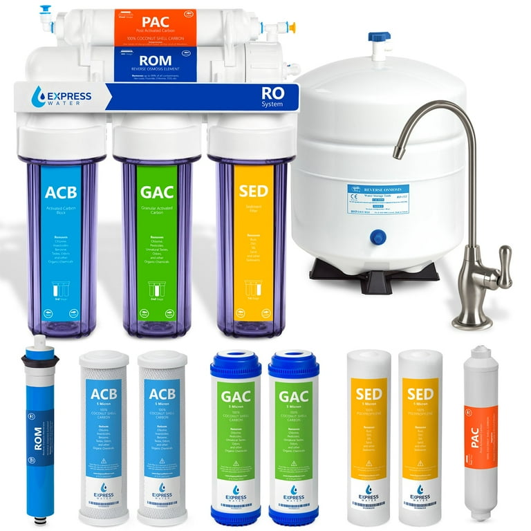Express Water Reverse Osmosis 5 Stage Water Filtration System – with Faucet, Tank, and 4 Replacement Filters – 100 GPD Express Water Reverse Osmosis 5 Stage Water Filtration System – with Faucet, Tank, and 4 Replacement Filters – 100 GPD